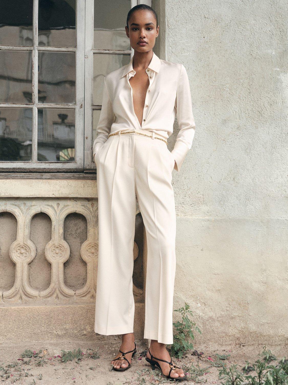 Product image 1 of 6, which shows Mango Cristi Tailored Trousers, Natural White, 14