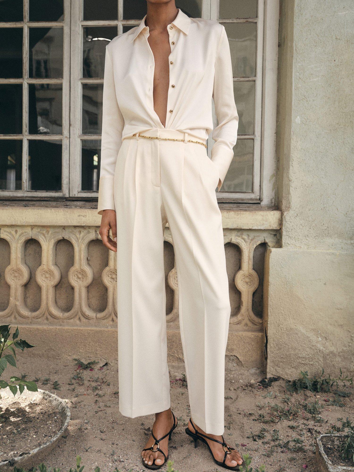 Product image 2 of 6, which shows Mango Cristi Tailored Trousers, Natural White, 14