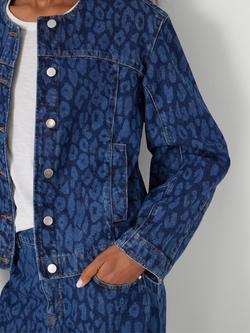 HUSH Velma Leopard Print Denim Jacket, Blue/Multi - view 2, Blue/Multi