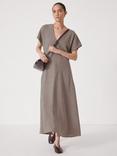 HUSH Grace Check V-Neck Maxi Dress, Brown/Multi