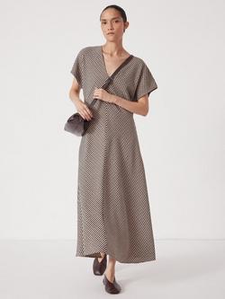 HUSH Grace Check V-Neck Maxi Dress, Brown/Multi, Brown/Multi