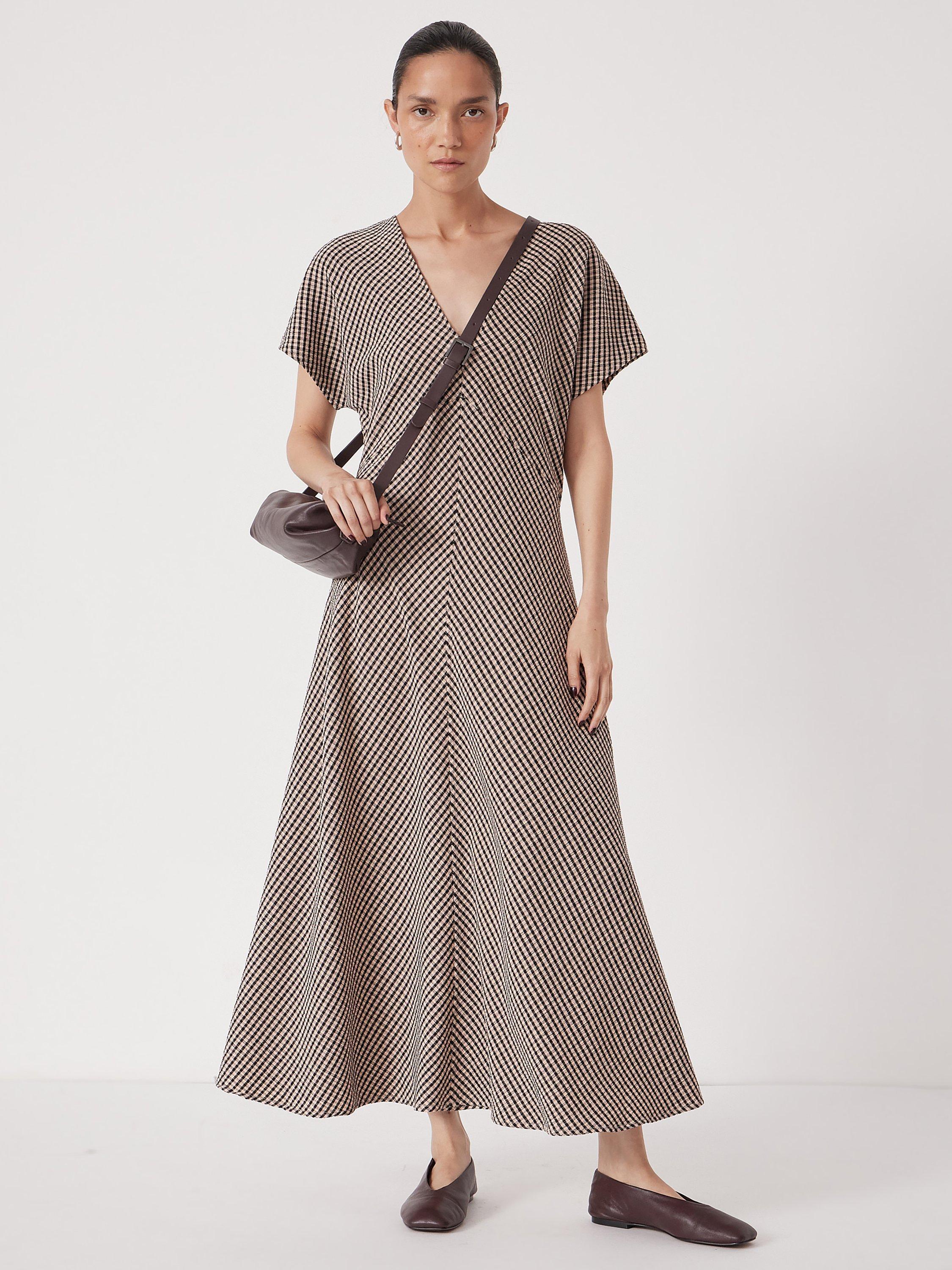 Product image 2 of 5, which shows HUSH Grace Check V-Neck Maxi Dress, Brown/Multi, L