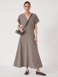 HUSH Grace Check V-Neck Maxi Dress, Brown/Multi