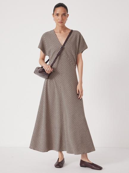 HUSH Grace Check V-Neck Maxi Dress, Brown/Multi - view 2, Brown/Multi