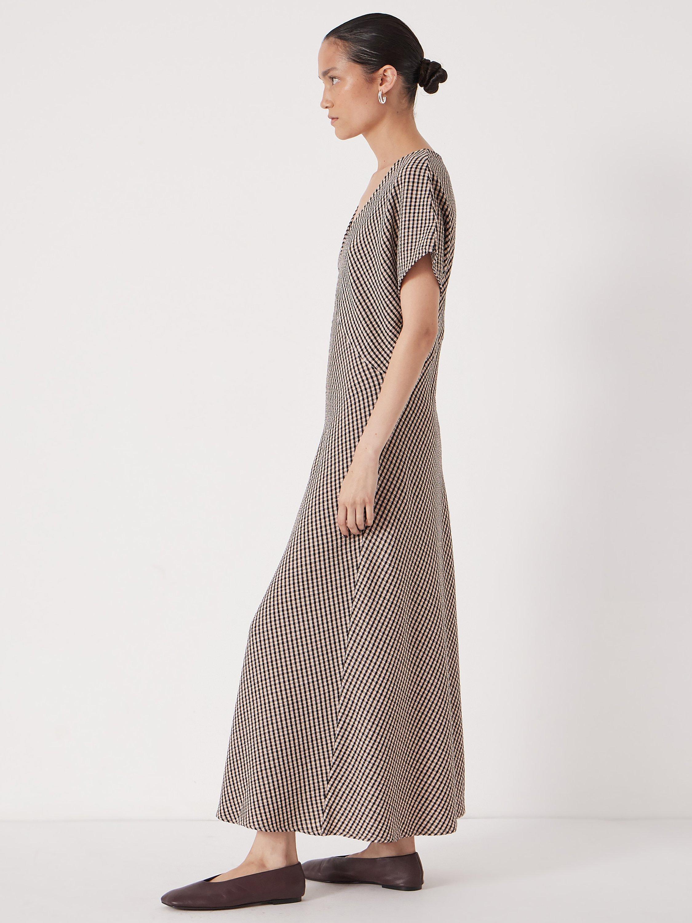 Product image 3 of 5, which shows HUSH Grace Check V-Neck Maxi Dress, Brown/Multi, L