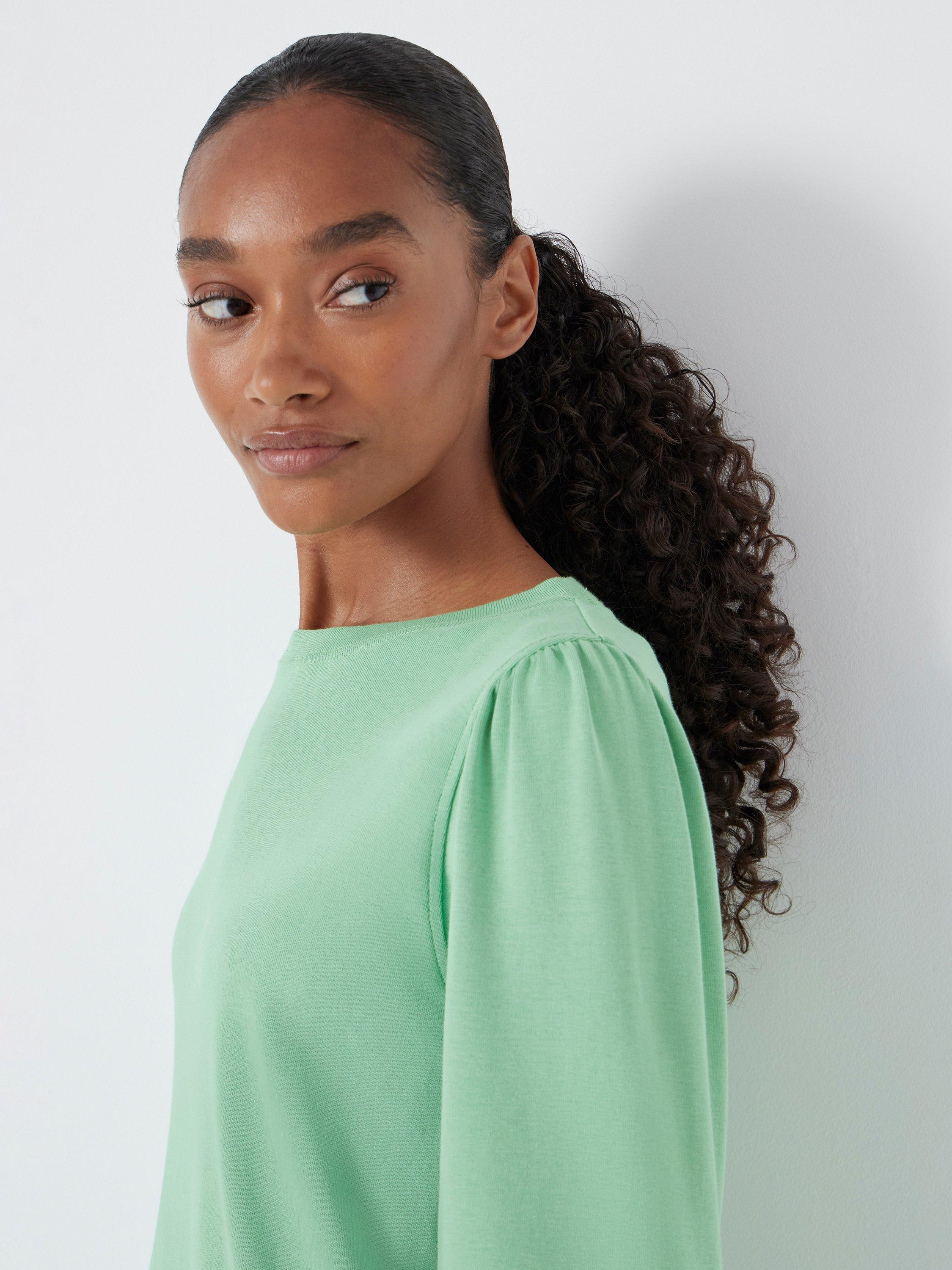 Product image 2 of 5, which shows HUSH Emily Puff Sleeve Cotton Jersey Top, Green Apple, XXS