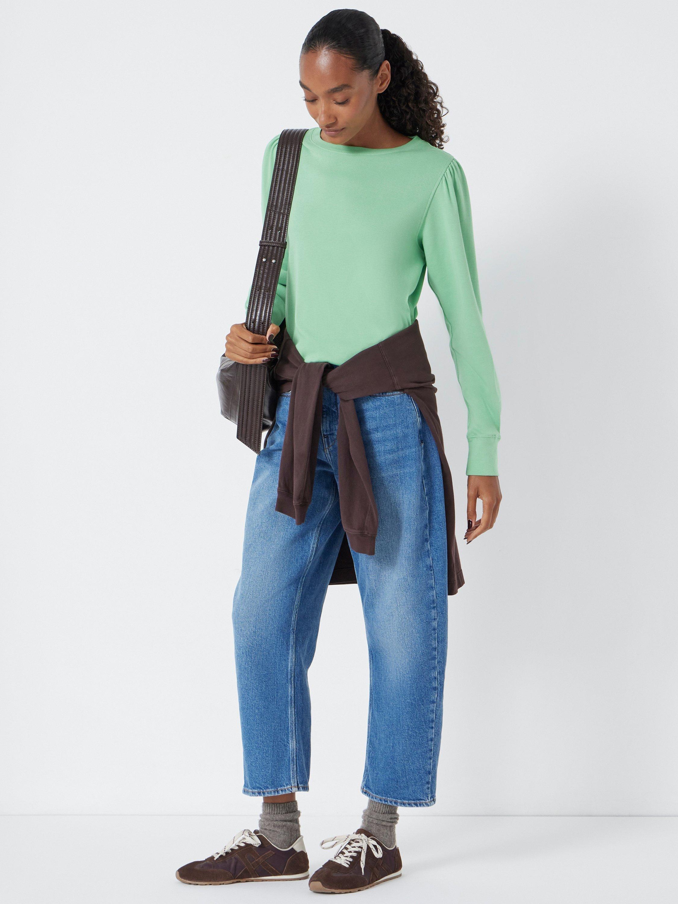 Product image 5 of 5, which shows HUSH Emily Puff Sleeve Cotton Jersey Top, Green Apple, XXS