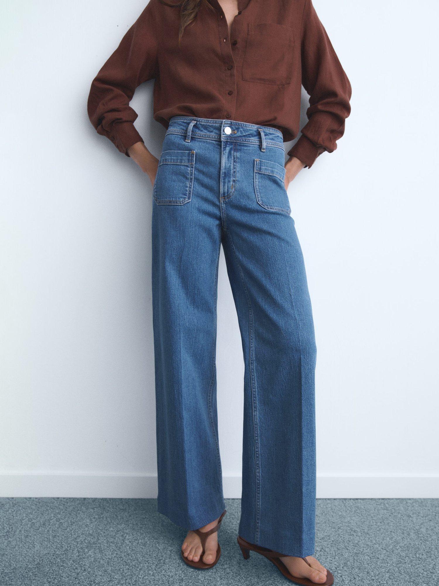 Product image 1 of 8, which shows Mango Jessie Patch Pocket Jeans, Mid Blue, 26