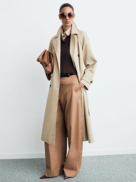 Mango Angela Double Breasted Trench Coat, Light Beige