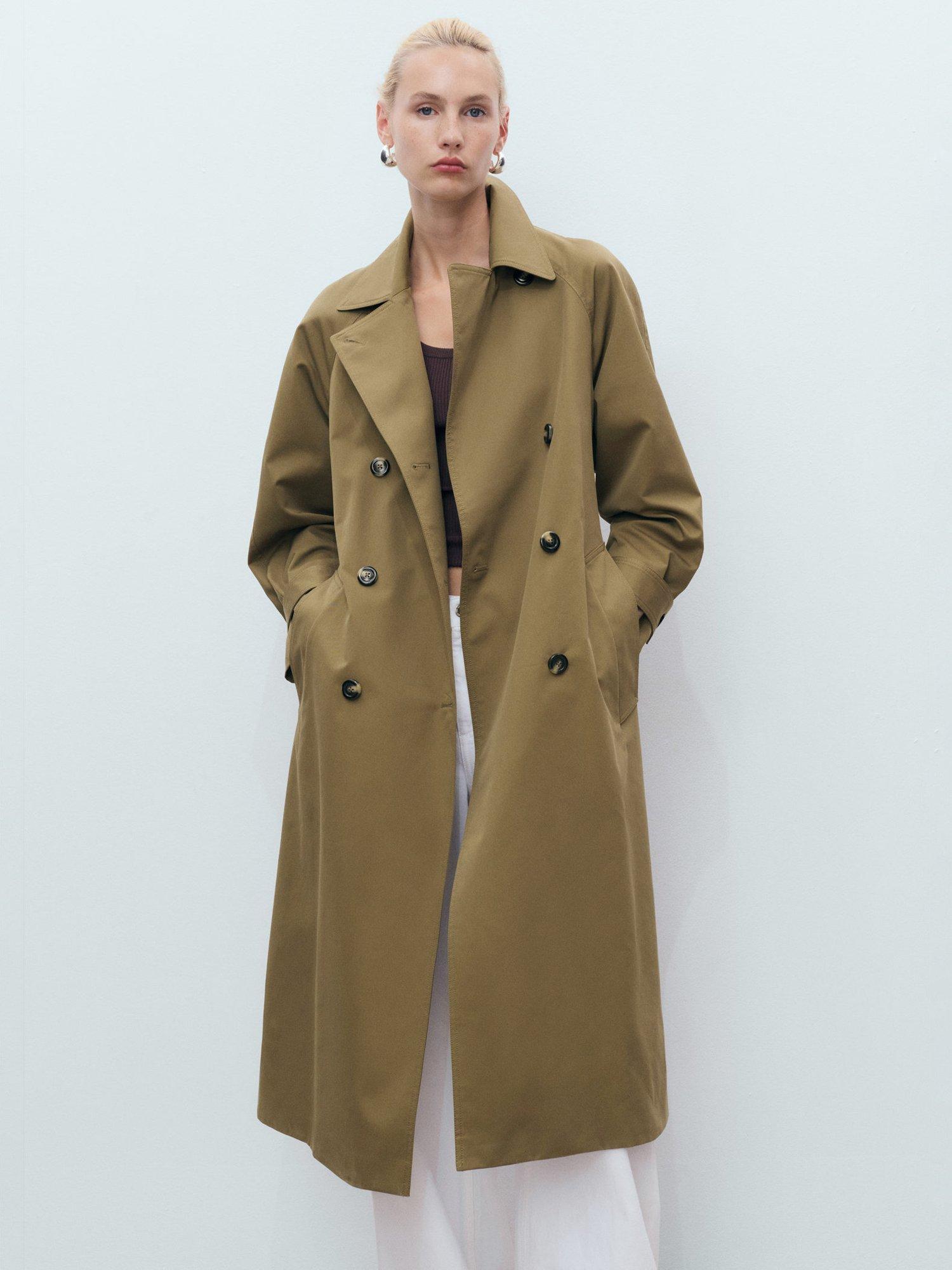 Product image 1 of 8, which shows Mango Angela Double Breasted Trench Coat, Khaki, XXS