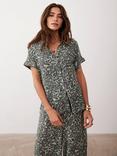 Mint Velvet Leaf Print Cap Sleeve Shirt, Green Khaki