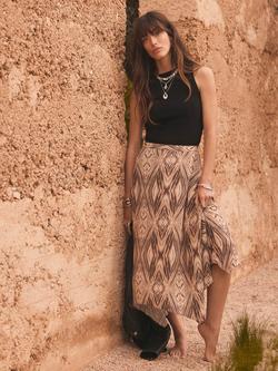 Mint Velvet Geometric Print Handkerchief Hem Skirt, Brown/Multi - view 2, Brown/Multi