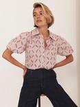 Mint Velvet Stripe Jacquard Shirt, Red/Multi