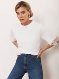 Mint Velvet Crew Neck Lace Trim T-Shirt, White Ivory