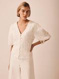 Mint Velvet Embroidered Detail Scallop Trim Top, White Ivory