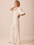 Mint Velvet Embroidered Detail Scallop Trim Top, White Ivory