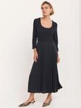 Mint Velvet Scallop Neck Jersey Mix Midi Dress, Navy Blue