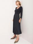 Mint Velvet Scallop Neck Jersey Mix Midi Dress, Navy Blue