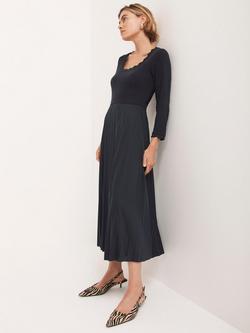 Mint Velvet Scallop Neck Jersey Mix Midi Dress, Navy Blue - view 2, Navy Blue