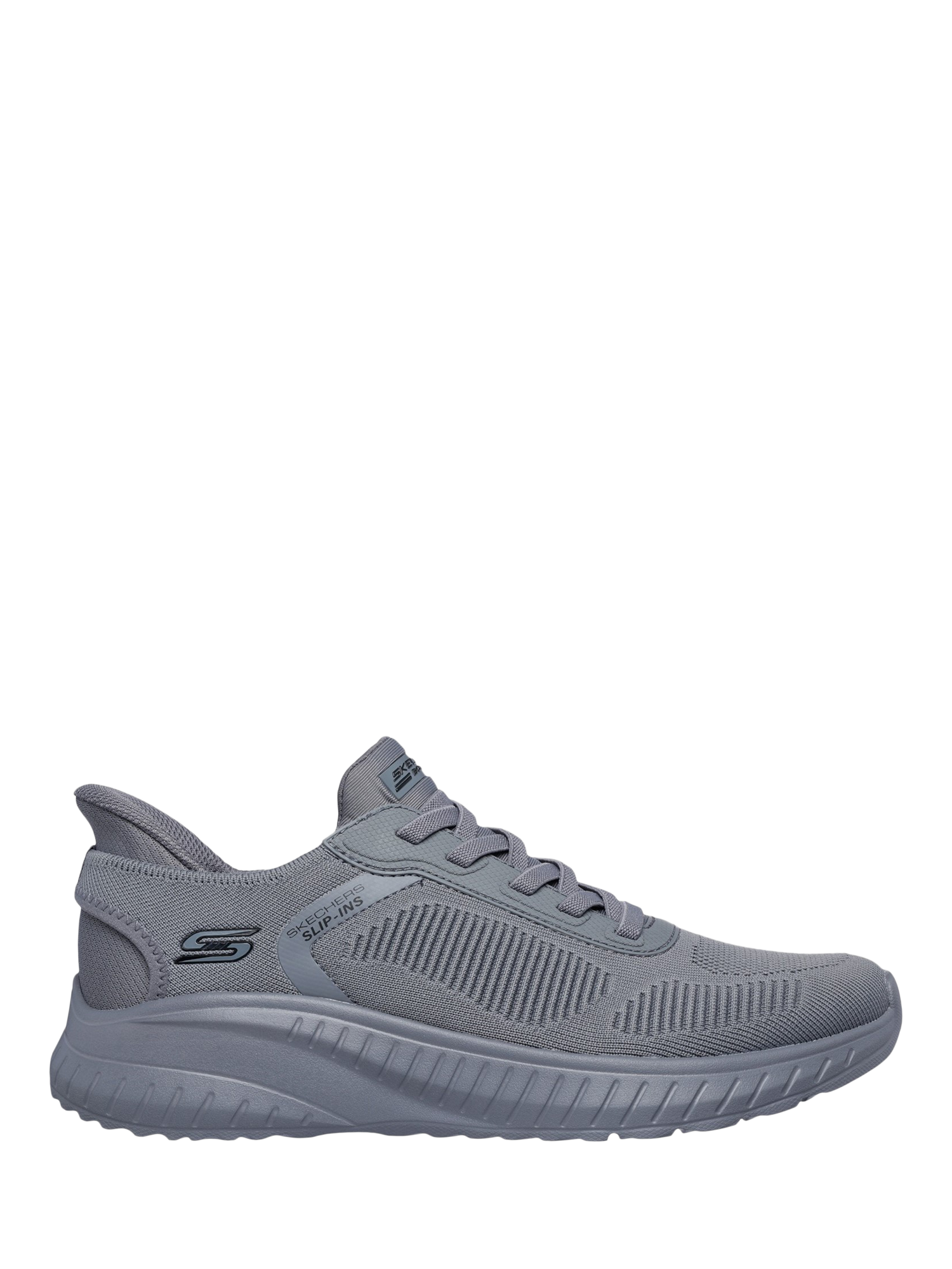 Product image 1 of 2, which shows Skechers Hands Free Slip Ins BOBS Sport Squad Chaos Solid Step Trainers, Dark Grey, 6