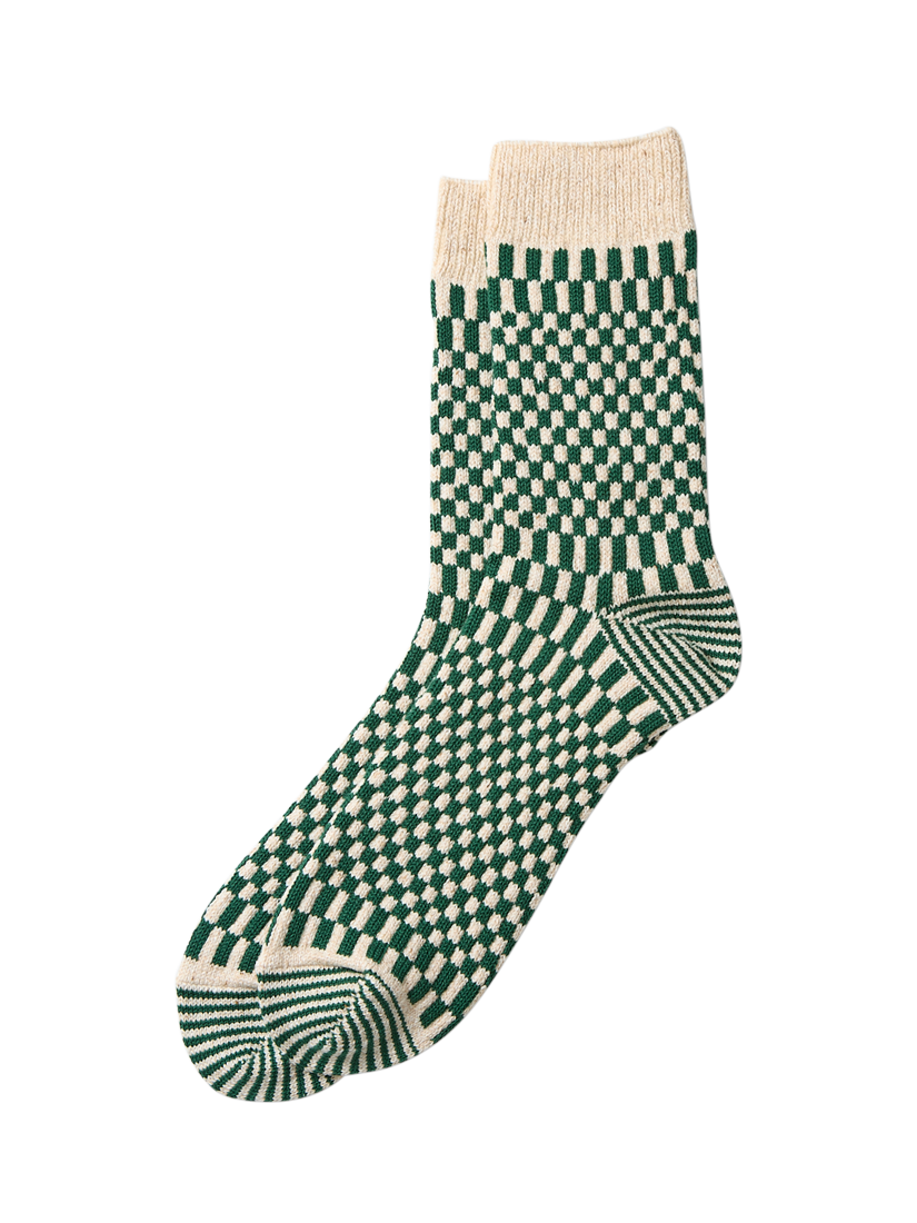 ROTOTO Check Cotton Blend Ankle Socks, Green