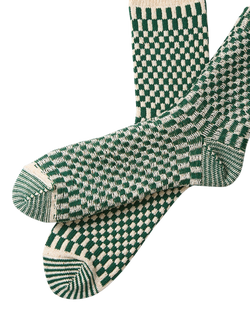 ROTOTO Check Cotton Blend Ankle Socks, Green - view 2, Green