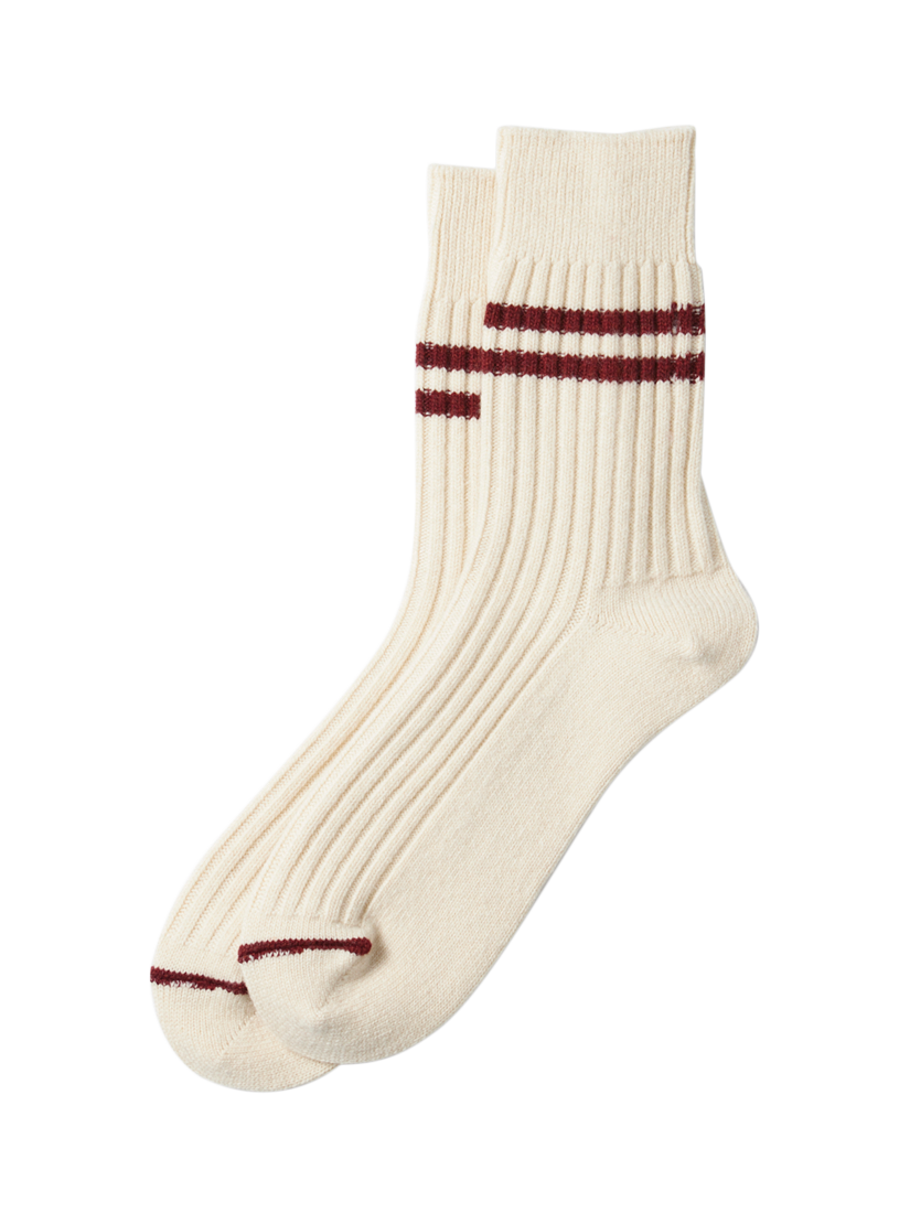 ROTOTO Stripe Wool Blend Ankle Socks, Off White/Maroon
