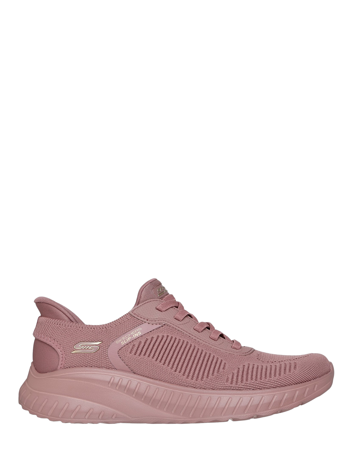 Product image 1 of 4, which shows Skechers BOBS Sport Squad Chaos Current Muse Trainers, Rose, 3
