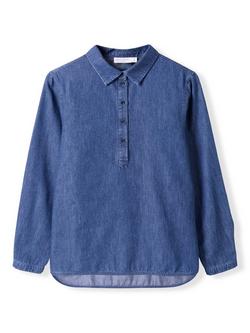 Celtic & Co. Curved Hem Shirt, Indigo Mid Wash - view 2, Indigo Mid Wash