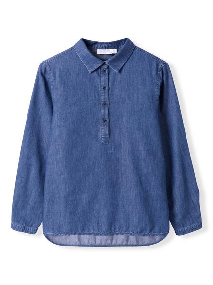 Celtic & Co. Curved Hem Shirt, Indigo Mid Wash - view 2, Indigo Mid Wash