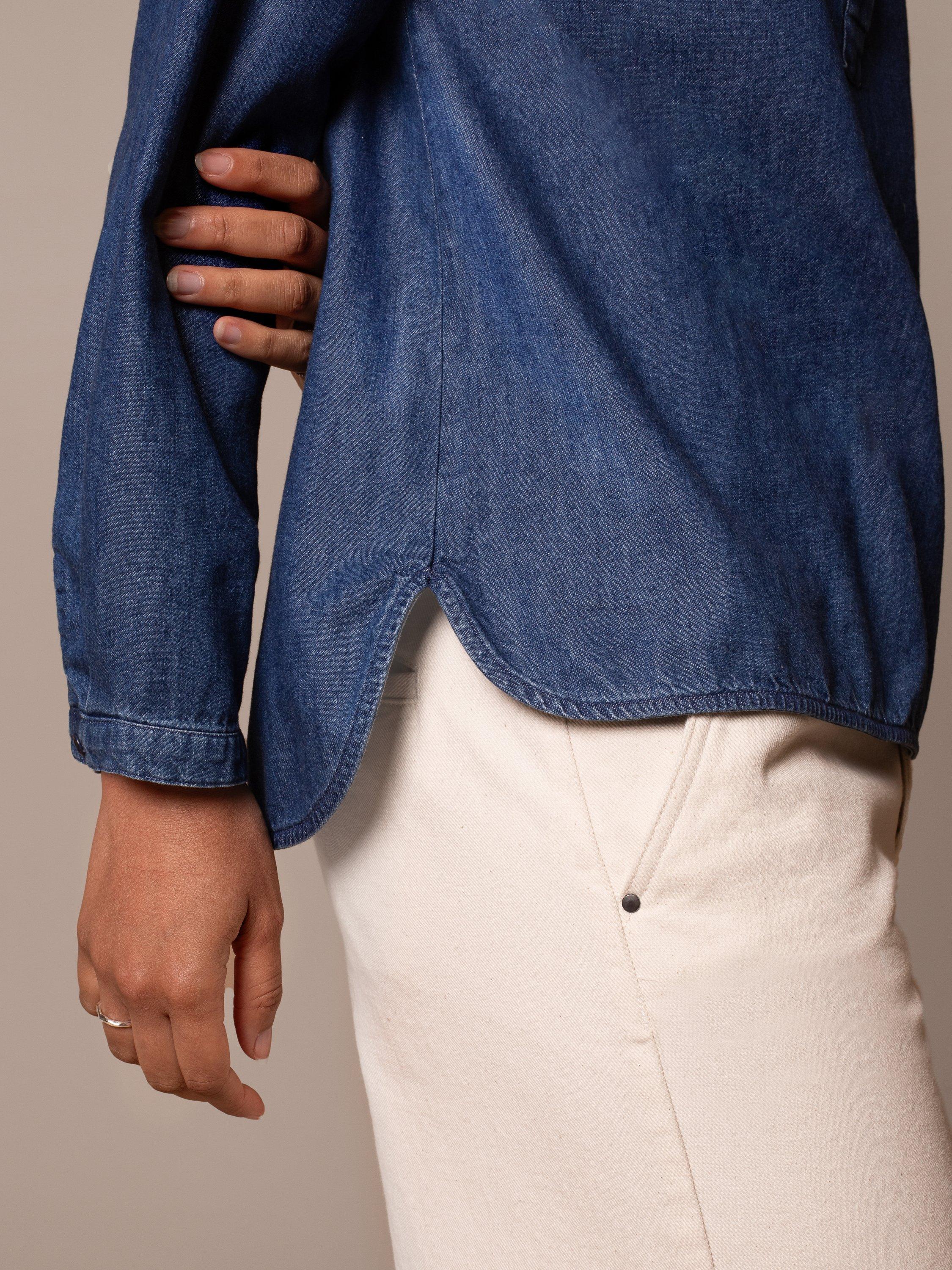 Product image 7 of 8, which shows Celtic & Co. Curved Hem Shirt, Indigo Mid Wash, 8