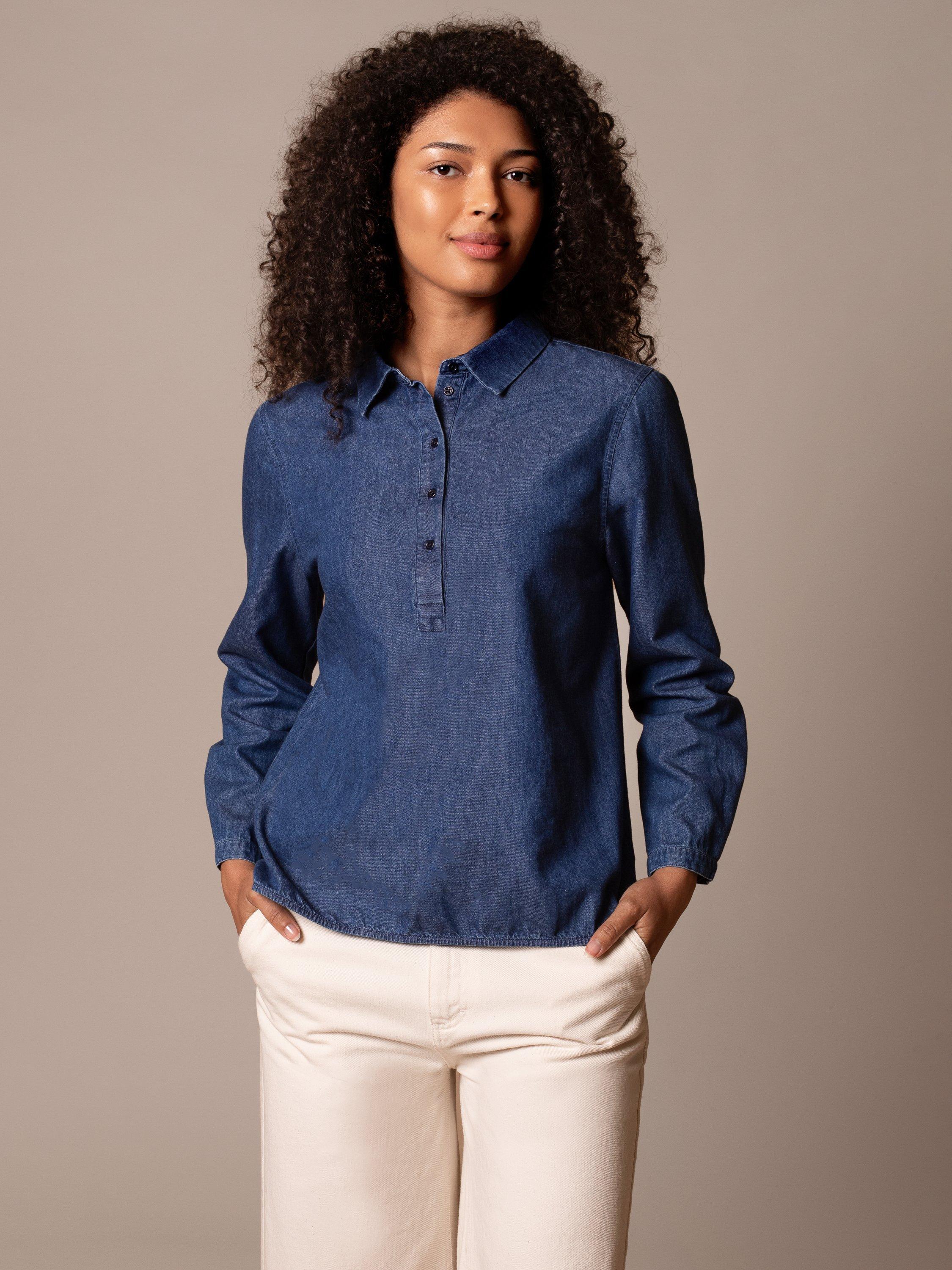 Product image 8 of 8, which shows Celtic & Co. Curved Hem Shirt, Indigo Mid Wash, 8