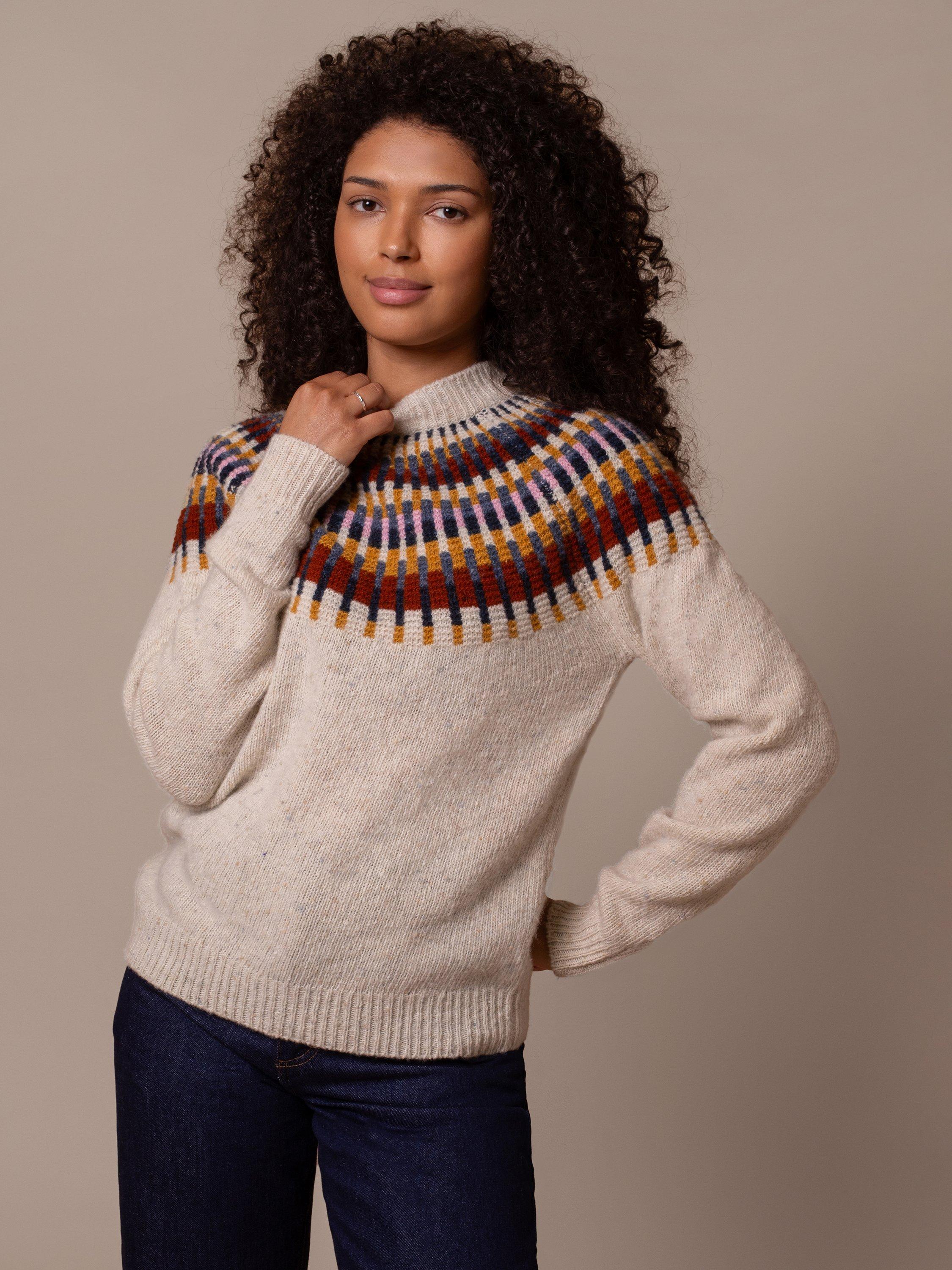 Product image 1 of 5, which shows Celtic & Co. Fair Isle Yoke Pure Wool Jumper, Oatmeal, XS
