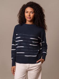 Celtic & Co. Mixed Stripe Pure Wool Jumper, Navy, Navy