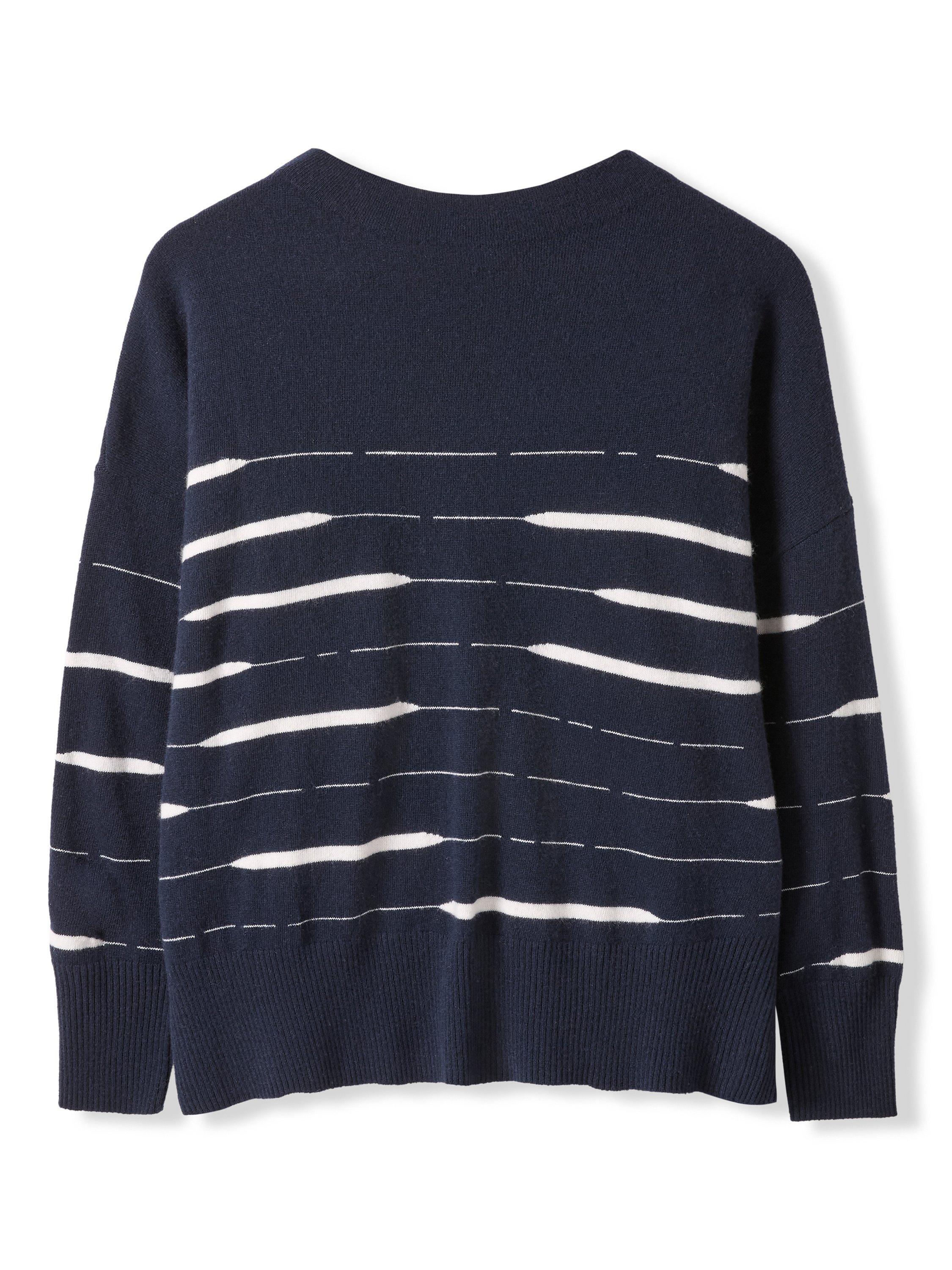 Product image 2 of 5, which shows Celtic & Co. Mixed Stripe Pure Wool Jumper, Navy, XS
