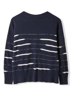 Celtic & Co. Mixed Stripe Pure Wool Jumper, Navy - view 2, Navy