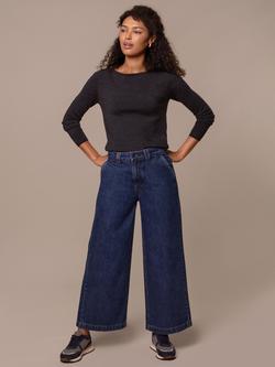 Celtic & Co. Cropped Wide Leg Trousers, Indigo Mid Wash, Indigo Mid Wash