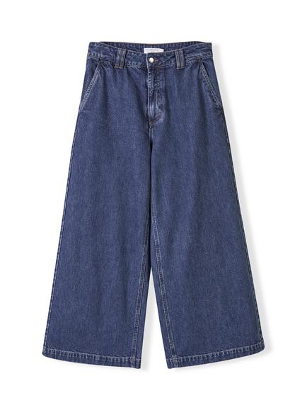 Celtic & Co. Cropped Wide Leg Trousers, Indigo Mid Wash - view 2, Indigo Mid Wash