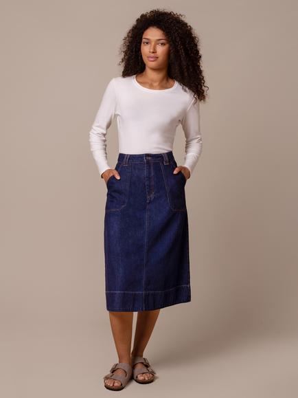 Celtic & Co. A-Line Denim Midi Skirt, Blue Rinse, Blue Rinse