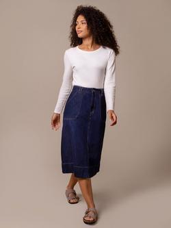 Celtic & Co. A-Line Denim Midi Skirt, Blue Rinse - view 2, Blue Rinse