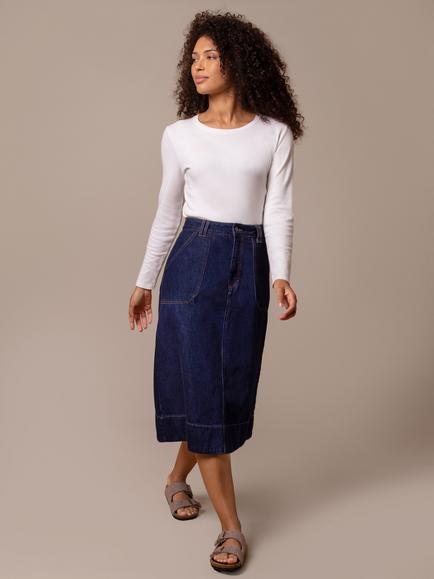 Celtic & Co. A-Line Denim Midi Skirt, Blue Rinse - view 2, Blue Rinse