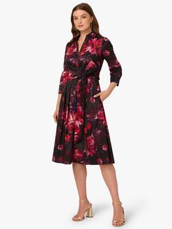 Adrianna Papell Floral Taffeta Shirt Dress, Black/Multi, Black/Multi