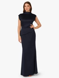 Adrianna Papell Satin Crepe Tiered Maxi Dress, Dark Navy