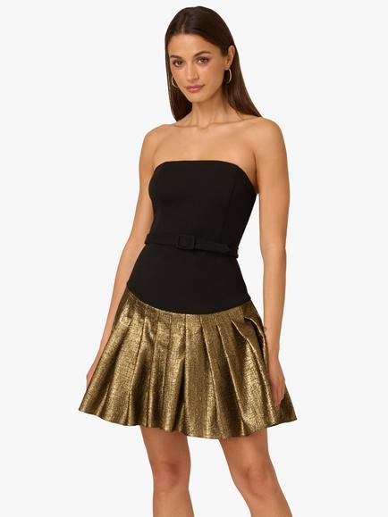 Adrianna By Adrianna Papell Jacquard Mini Dress, Black/Gold, Black/Gold