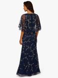 Adrianna Papell Floral Vine Beaded Cape Maxi Dress, Light Navy