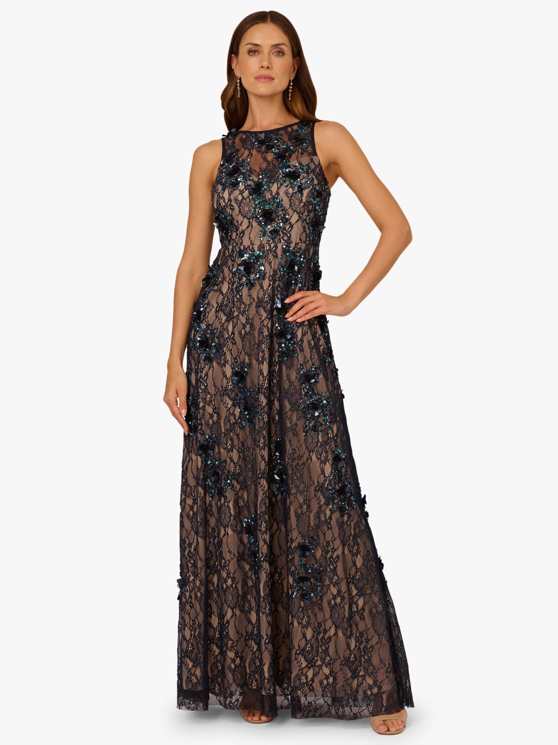 Product image 1 of 6, which shows Adrianna Papell Beaded Lace Maxi Dress, Midnight/Multi, 6