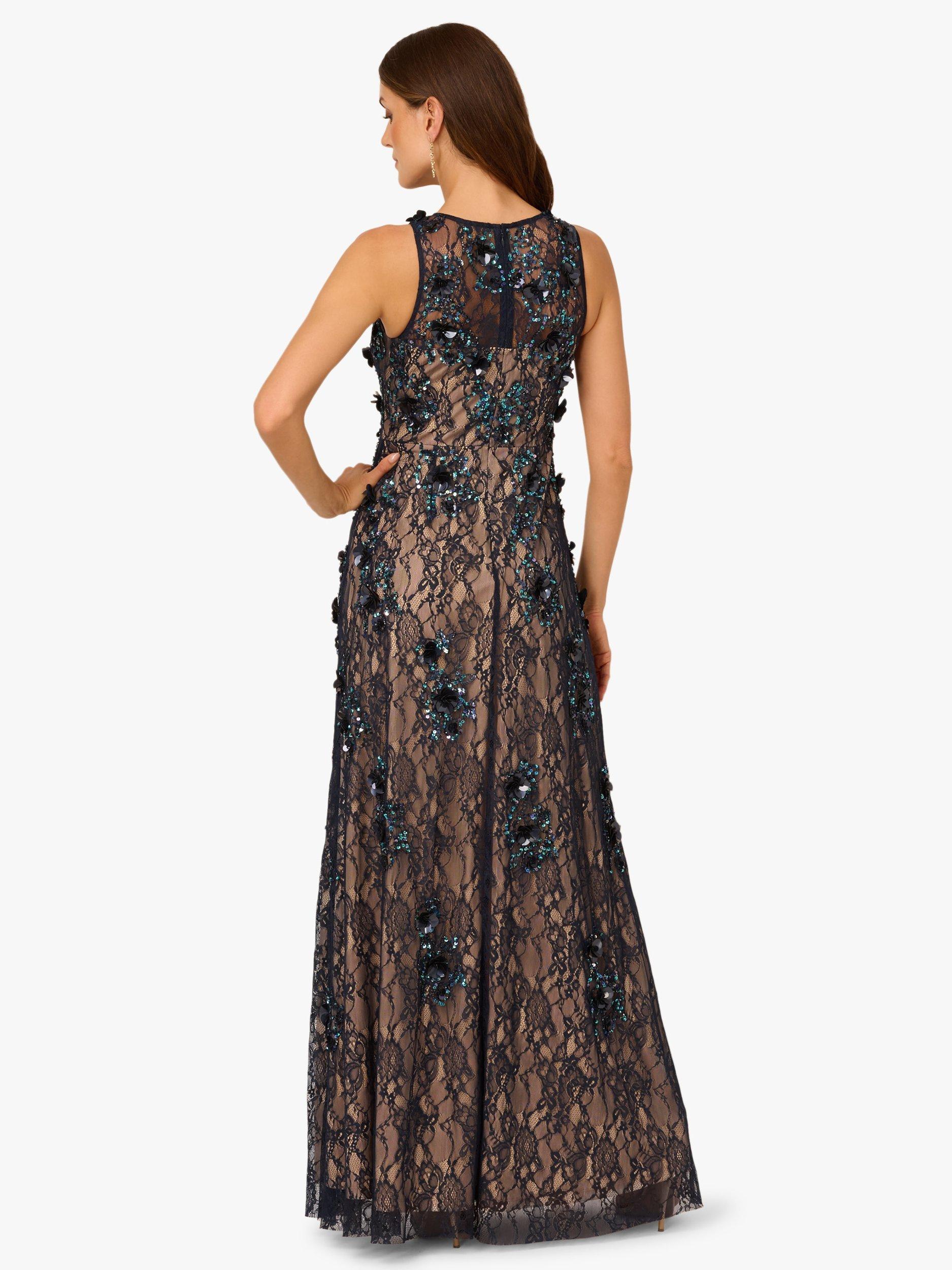 Product image 2 of 6, which shows Adrianna Papell Beaded Lace Maxi Dress, Midnight/Multi, 6