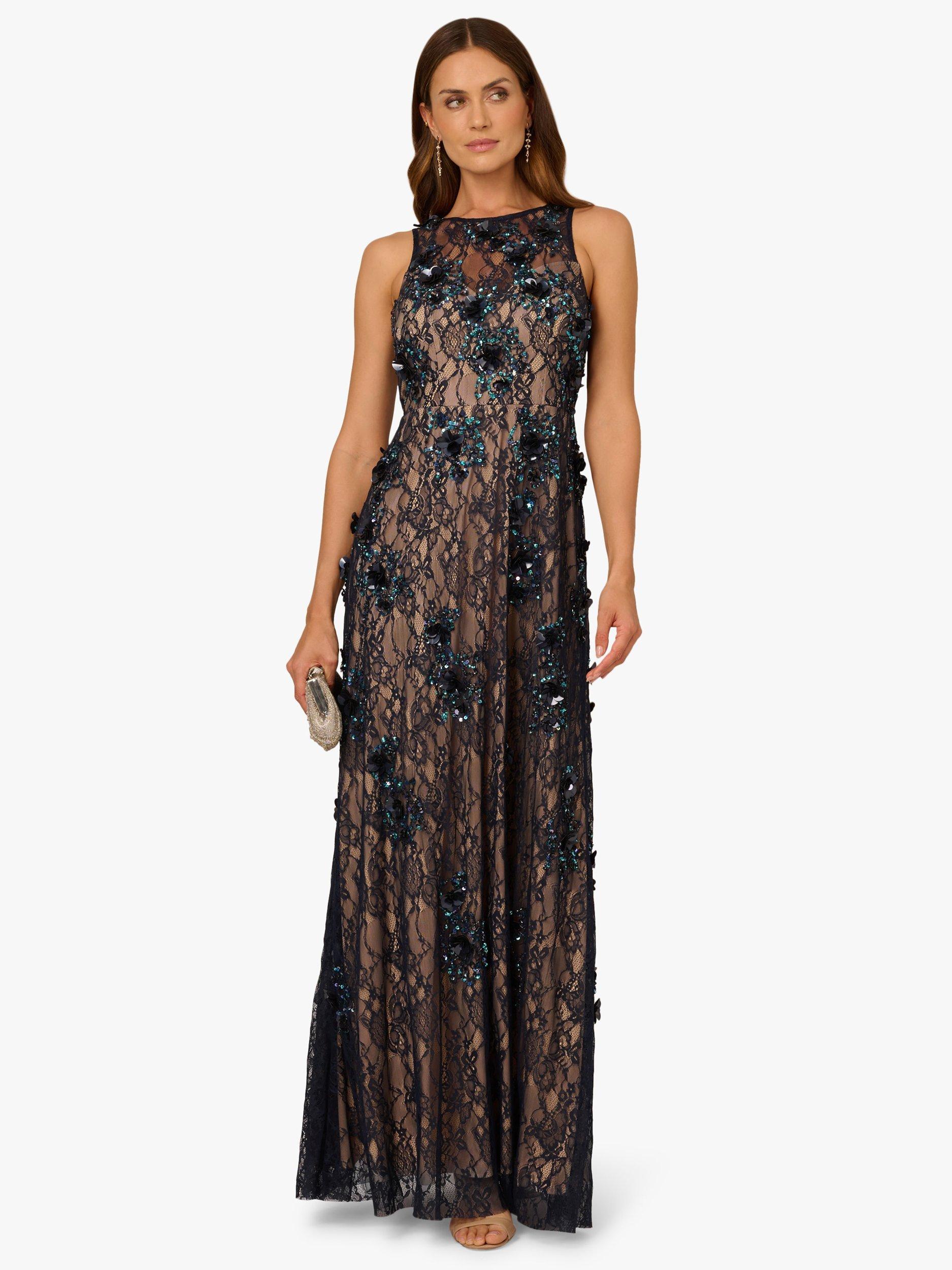 Product image 3 of 6, which shows Adrianna Papell Beaded Lace Maxi Dress, Midnight/Multi, 6
