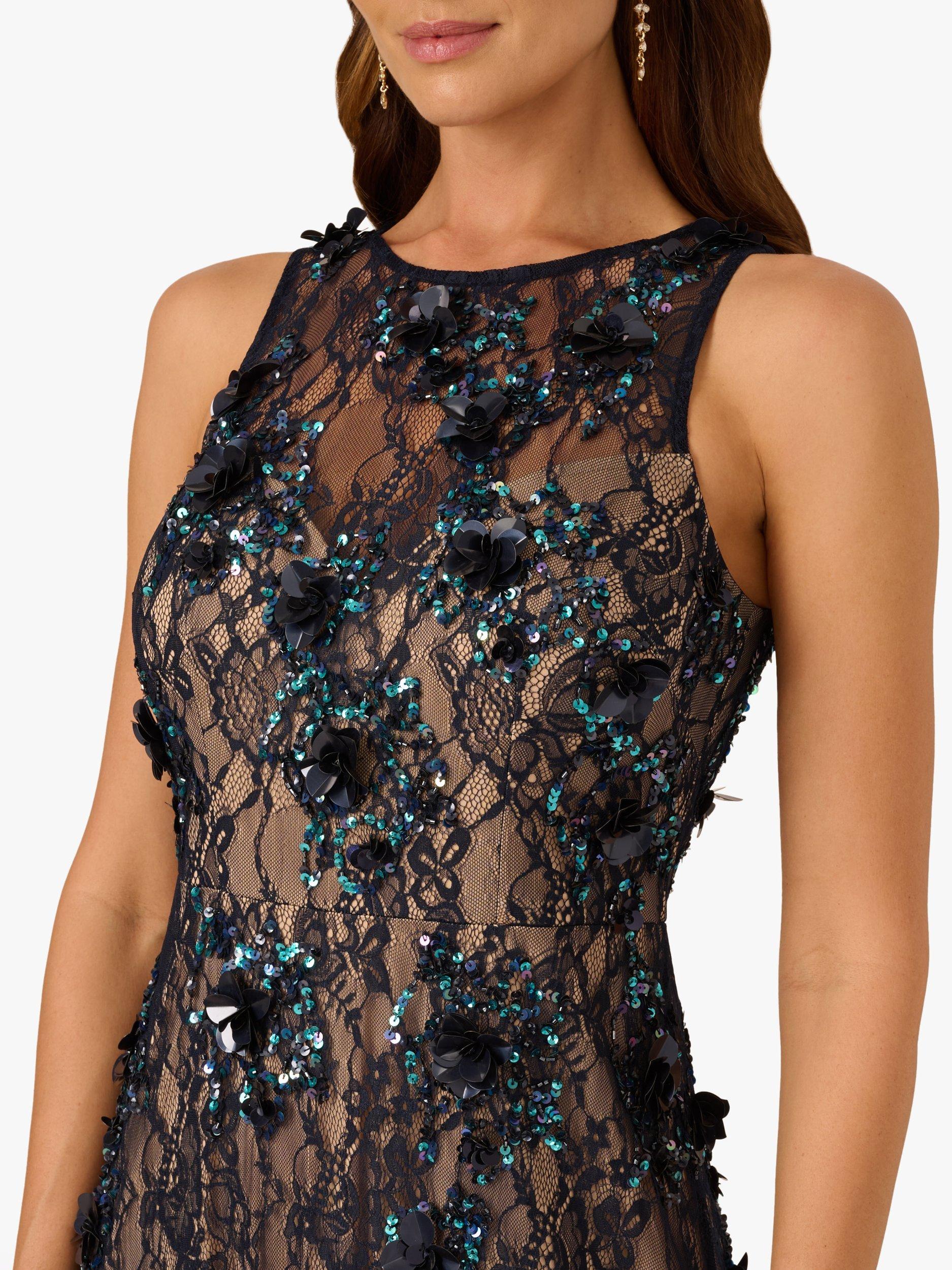 Product image 4 of 6, which shows Adrianna Papell Beaded Lace Maxi Dress, Midnight/Multi, 6