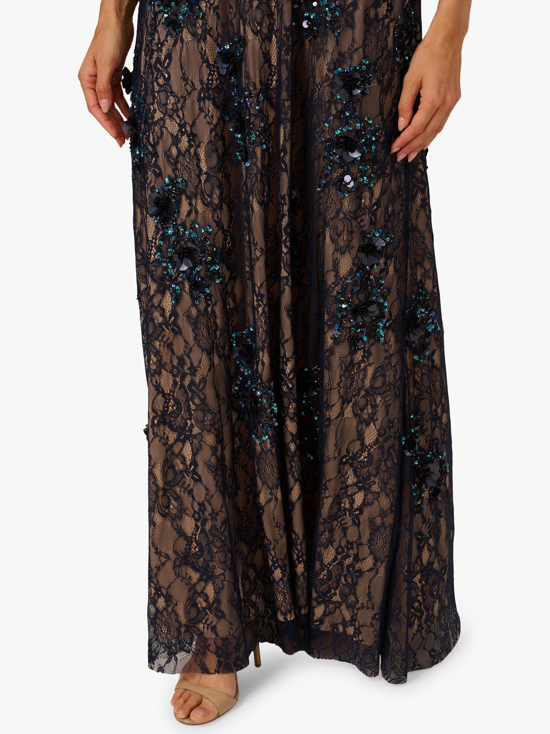 Product image 5 of 6, which shows Adrianna Papell Beaded Lace Maxi Dress, Midnight/Multi, 6